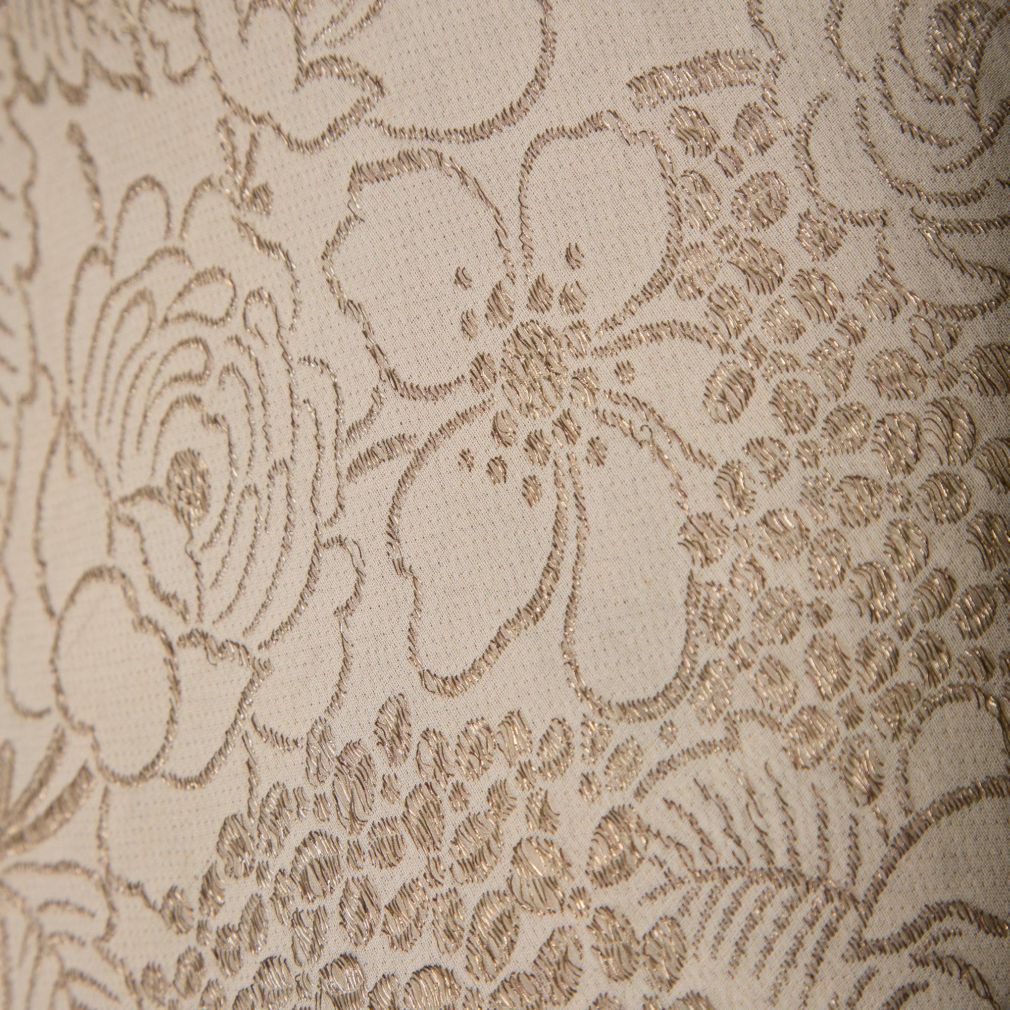 1930s Gold Floral Lame Dress with Green Lame Fluted Sleeves In Good Condition For Sale In London, GB