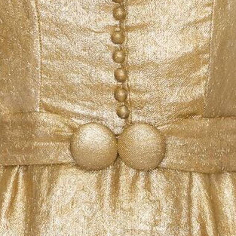 Women's 1930s Gold Lame Dress with Cape Sleeves and Matching Belt For Sale