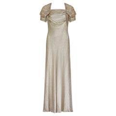 1930s Gold Lame Dress with Ruched Bodice and Sleeve Detail