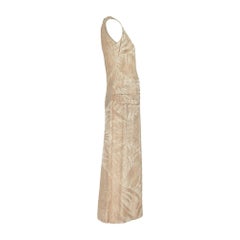 1930s Gold Lame Palm Print Sleeveless Maxi Dress