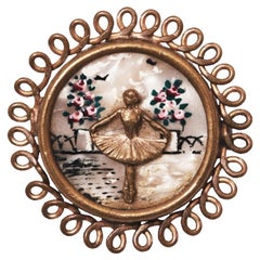 Vintage 1930s Gold Plated Mother of Pearl Ballerina Brooch