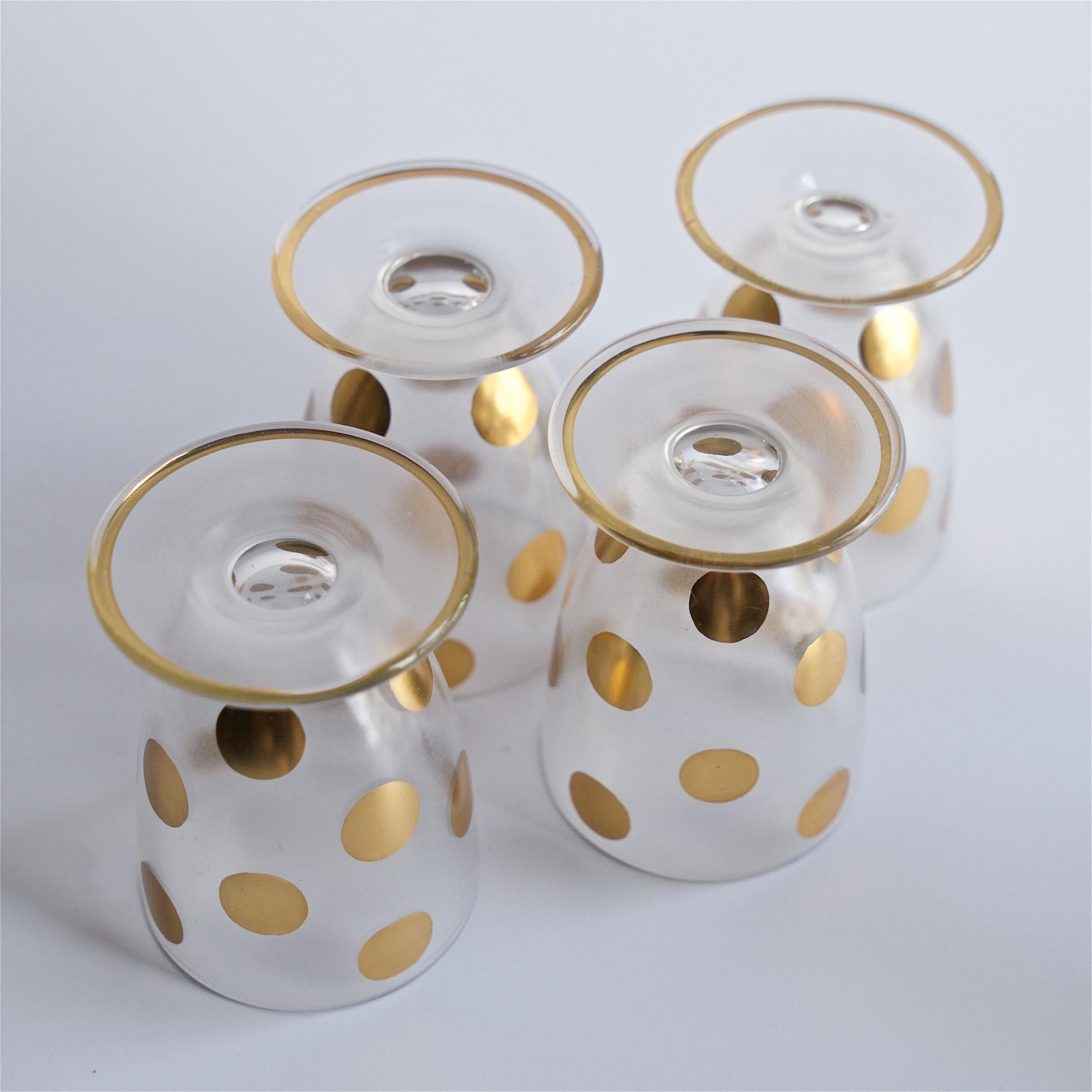 1930s Gold PolkaDot Shaker Set Czech Bohemian Glass Brass Barware Mixologist For Sale 8