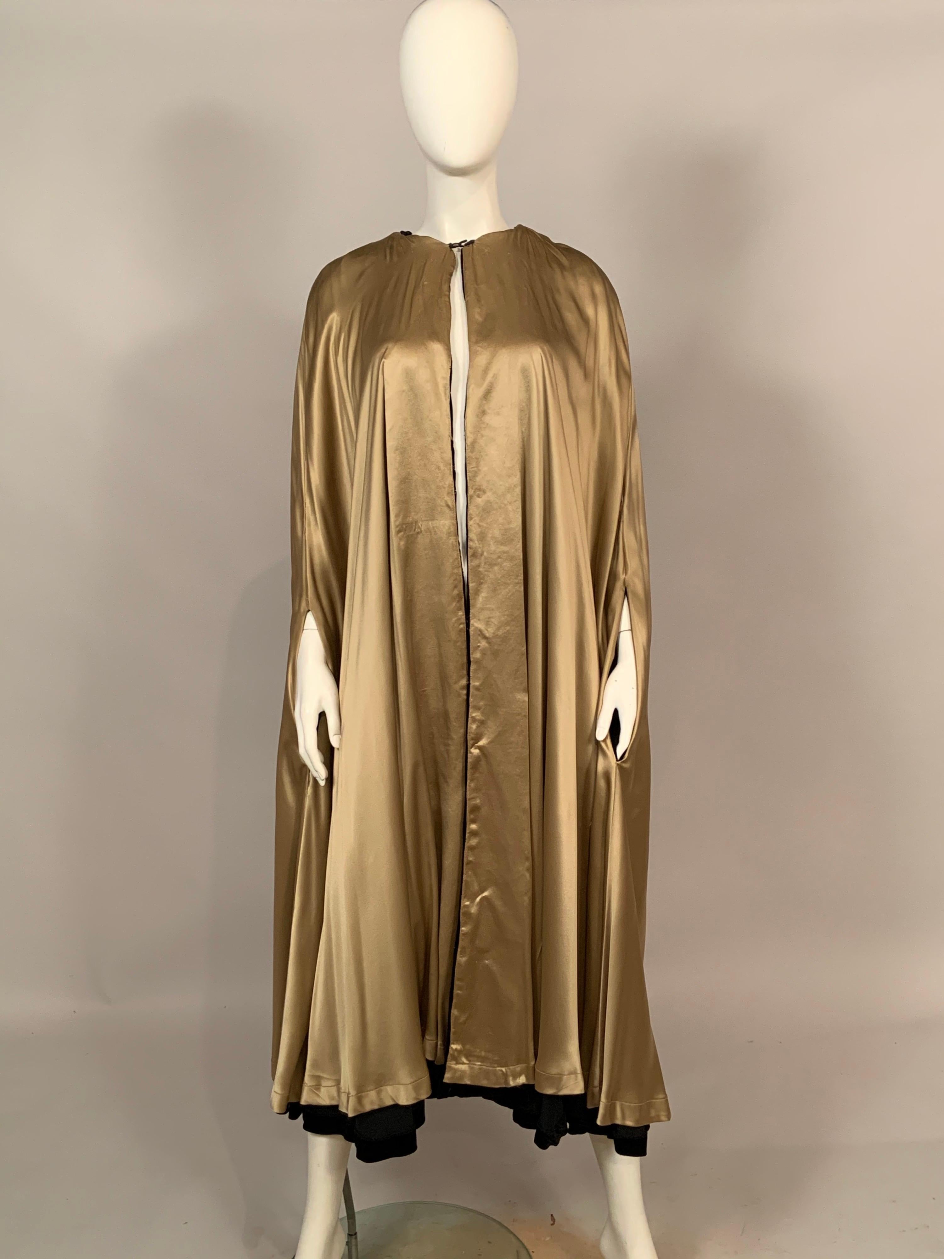1930's Gold Stenciled Black Silk Velvet Cape, Style of Fortuny and Gallenga 7