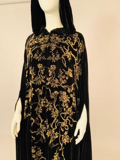 1930's Gold Stenciled Black Silk Velvet Cape, Style of Fortuny and Gallenga