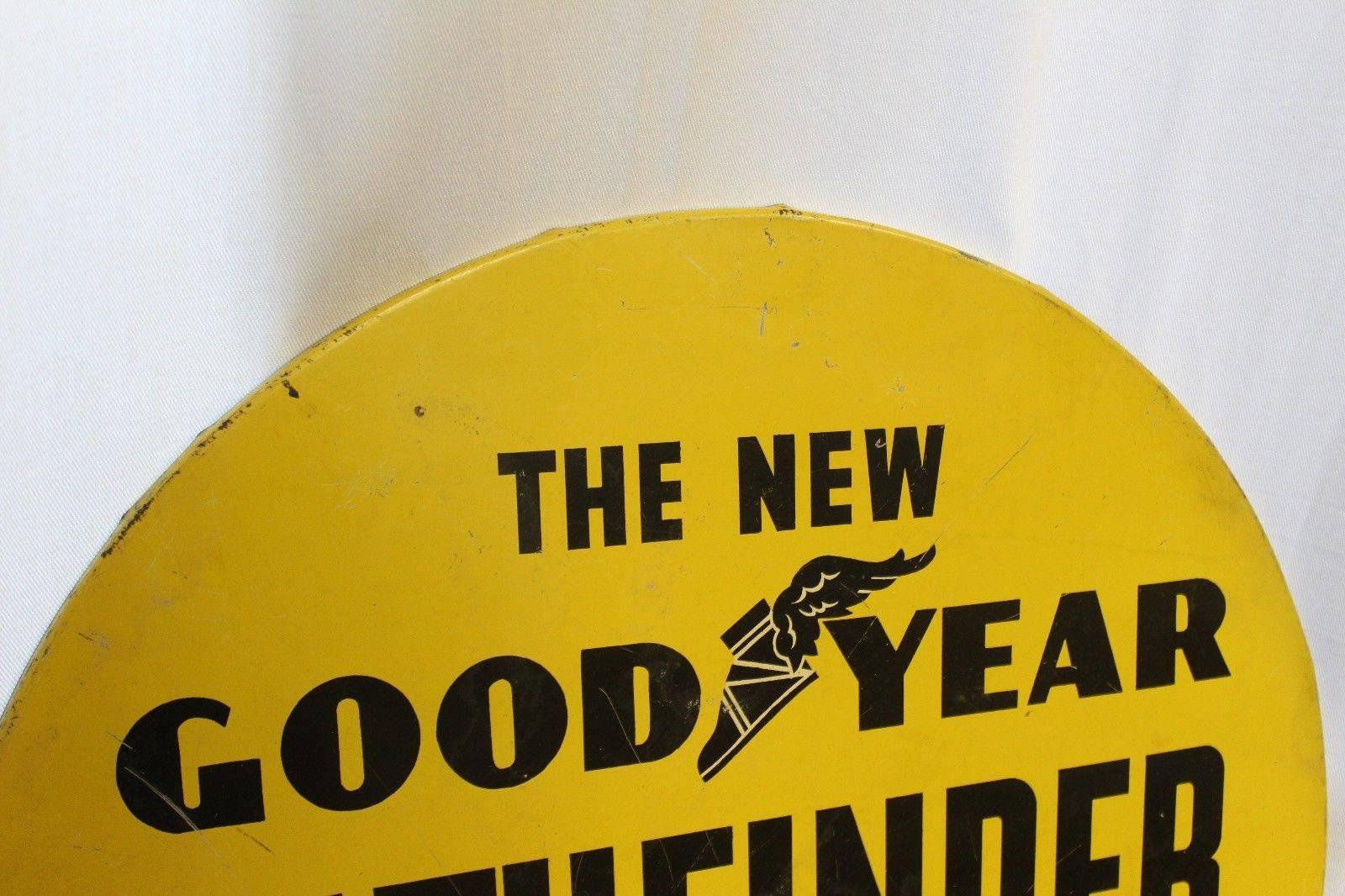 1930s Goodyear Tires Pathfinder Tin Tire Vintage Sign In Good Condition For Sale In Orange, CA