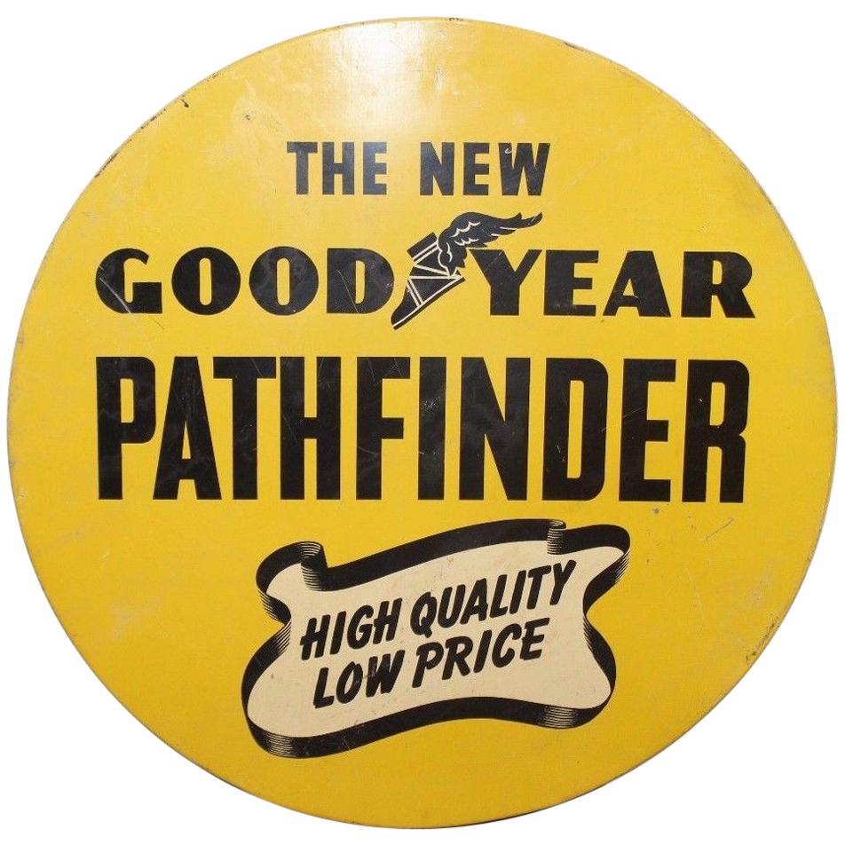 1930s Goodyear Tires Pathfinder Tin Tire Vintage Sign For Sale at