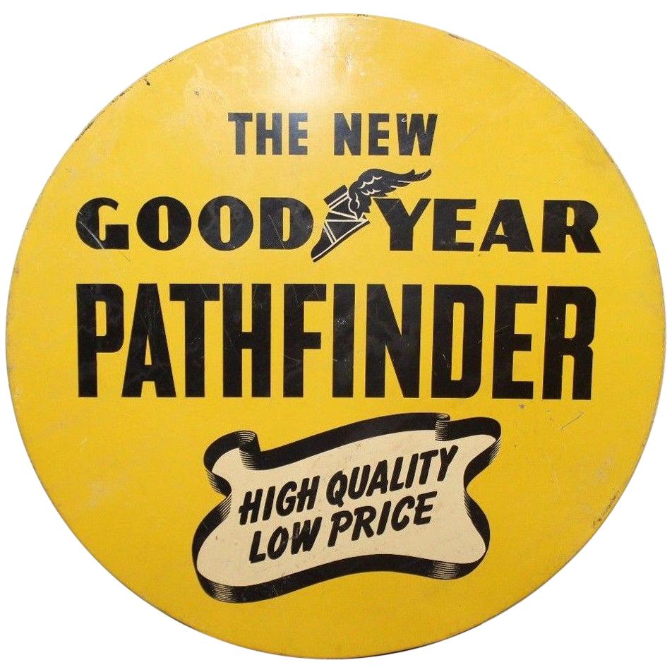 1930s Goodyear Tires Pathfinder Tin Tire Vintage Sign For Sale