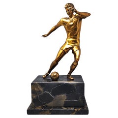 Retro 1930s Gorgeous Art Deco Football - Soccer Player Bronze Sculpture. Made in Italy