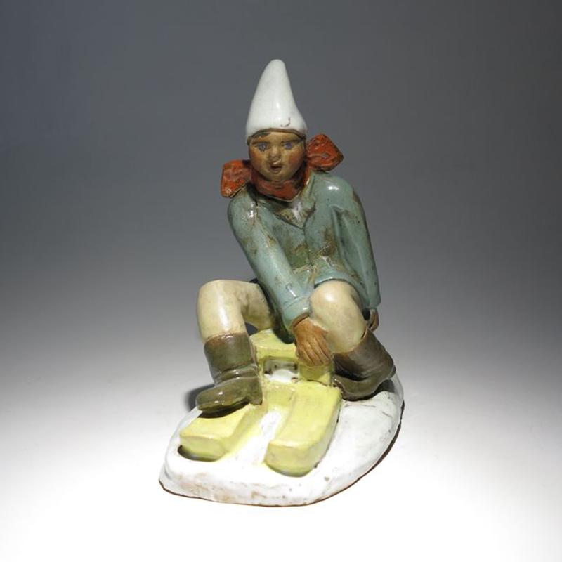 Hungarian 1930s Gorgeous Boy with Sledding Sculpture by Cséfalvay For Sale