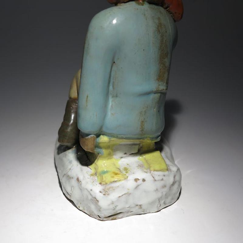 Ceramic 1930s Gorgeous Boy with Sledding Sculpture by Cséfalvay For Sale