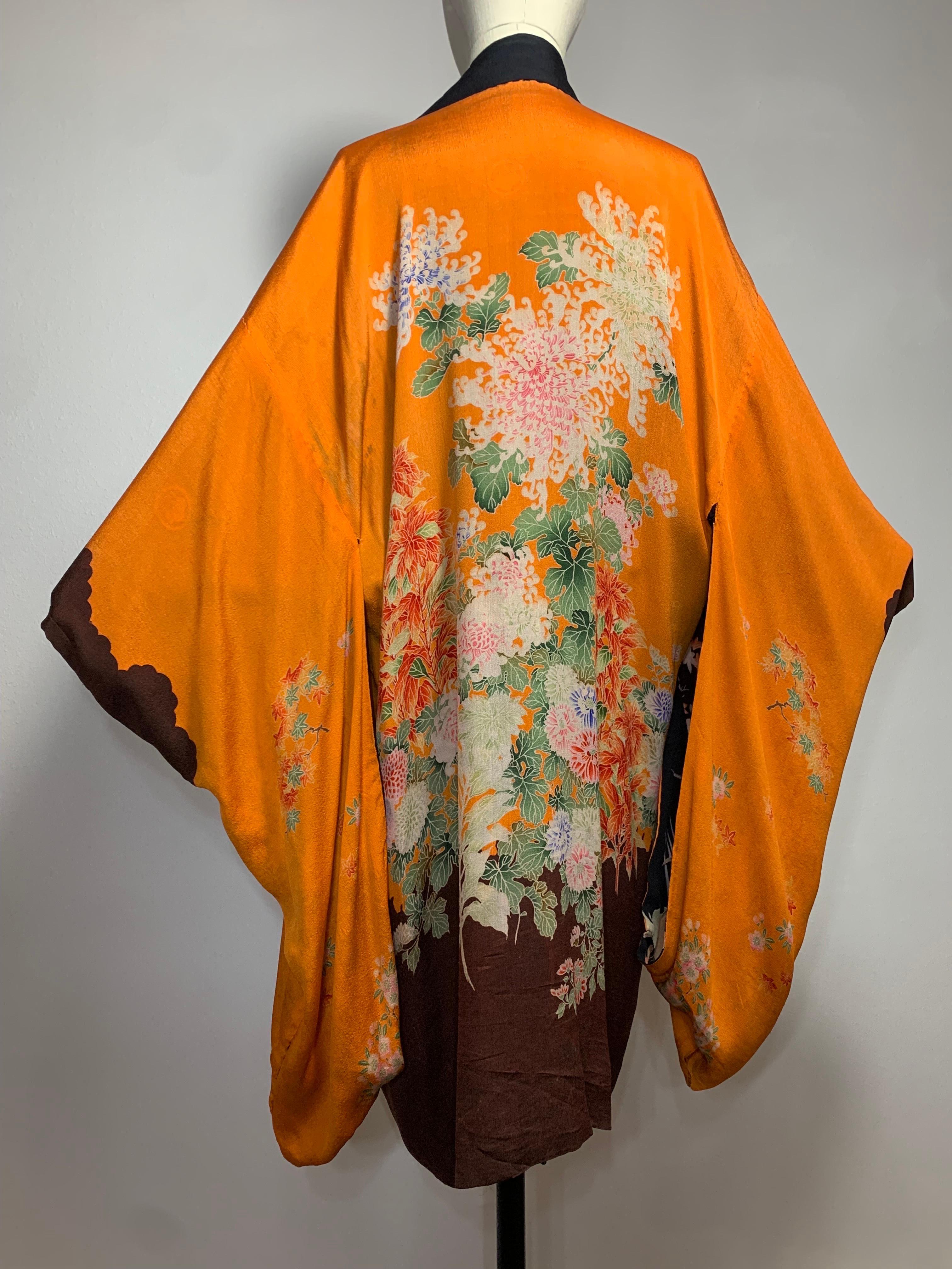 1930s Gorgeous Completely Reversible Silk Print Kimono in Marigold & Black For Sale 11
