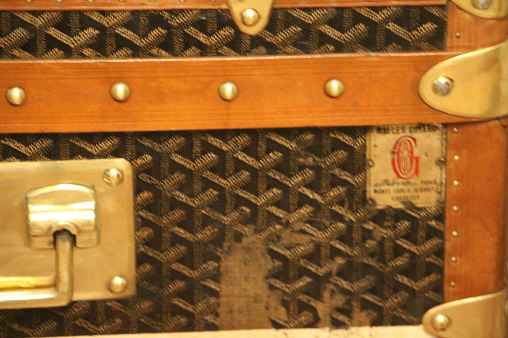 1930s Goyard Cabin Trunk, Goyard Trunk in Chevrons Canvas 7