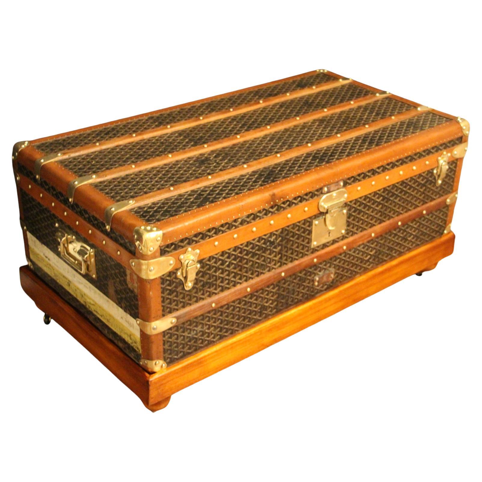 1930s Goyard Cabin Trunk, Goyard Trunk in Chevrons Canvas