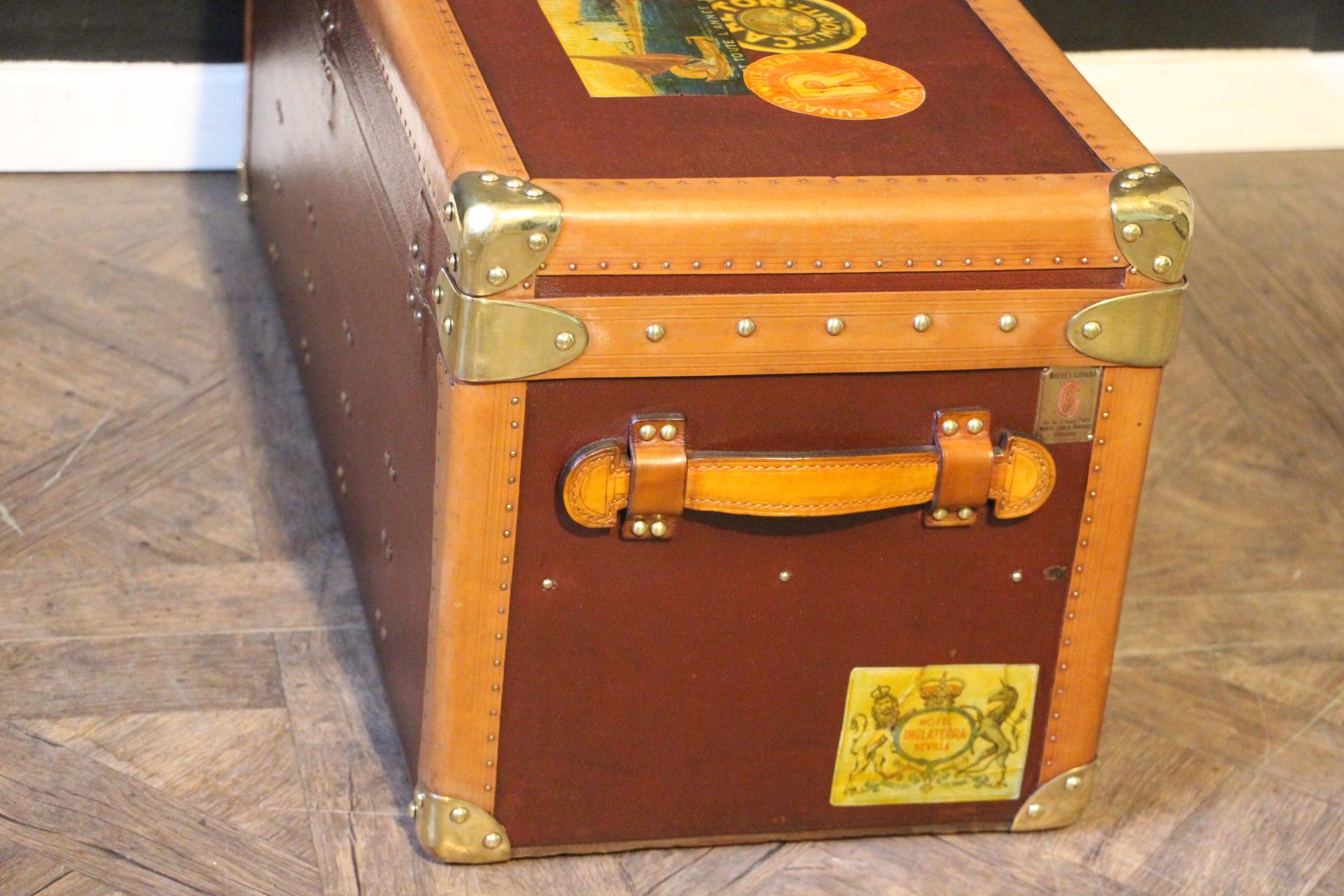 Brass 1930's Goyard Shoe Trunk in Red Canvas, Goyard Trunk, Goyard Steamer Trunk