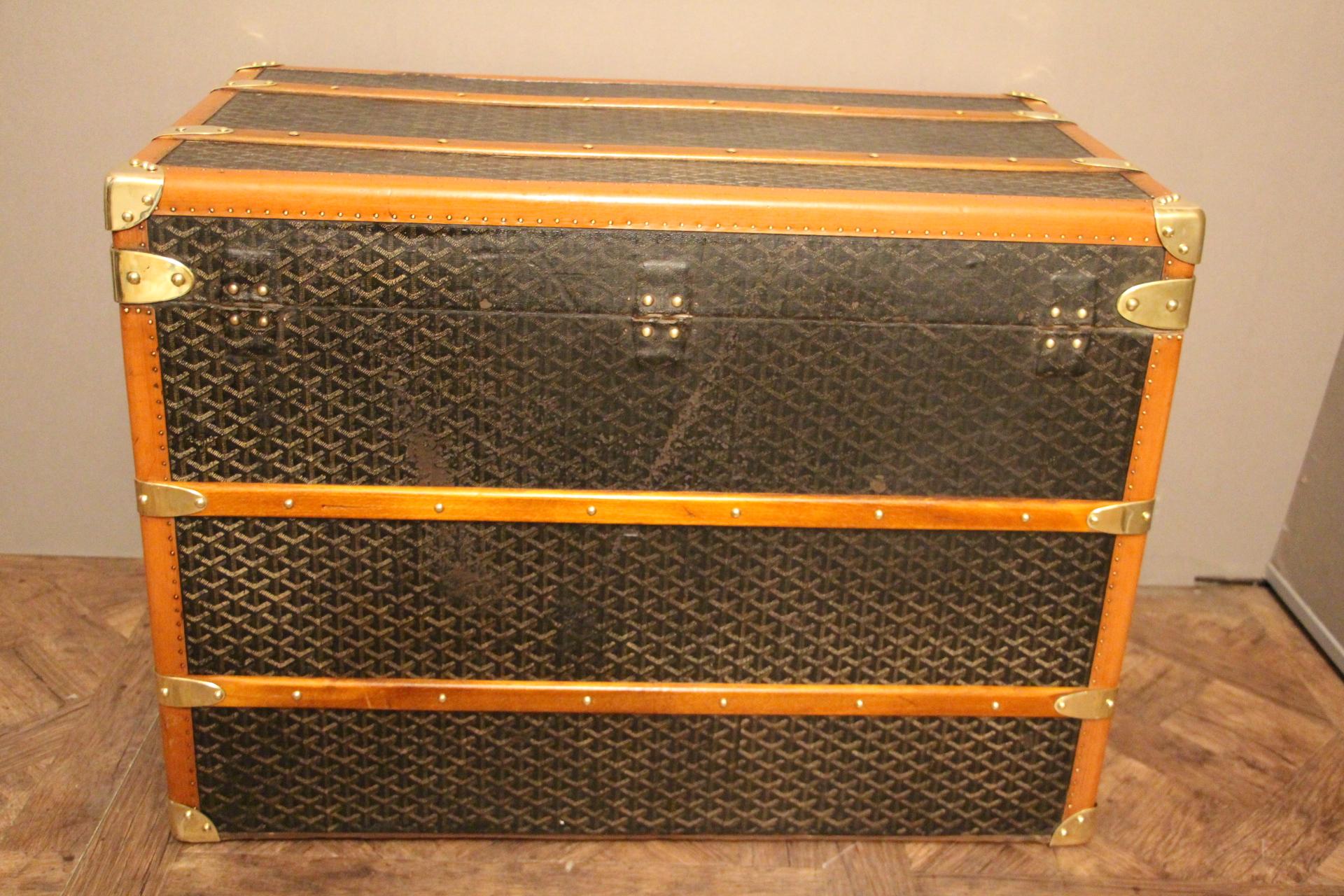 Brass 1930s Goyard Trunk, Goyard Steamer Trunk