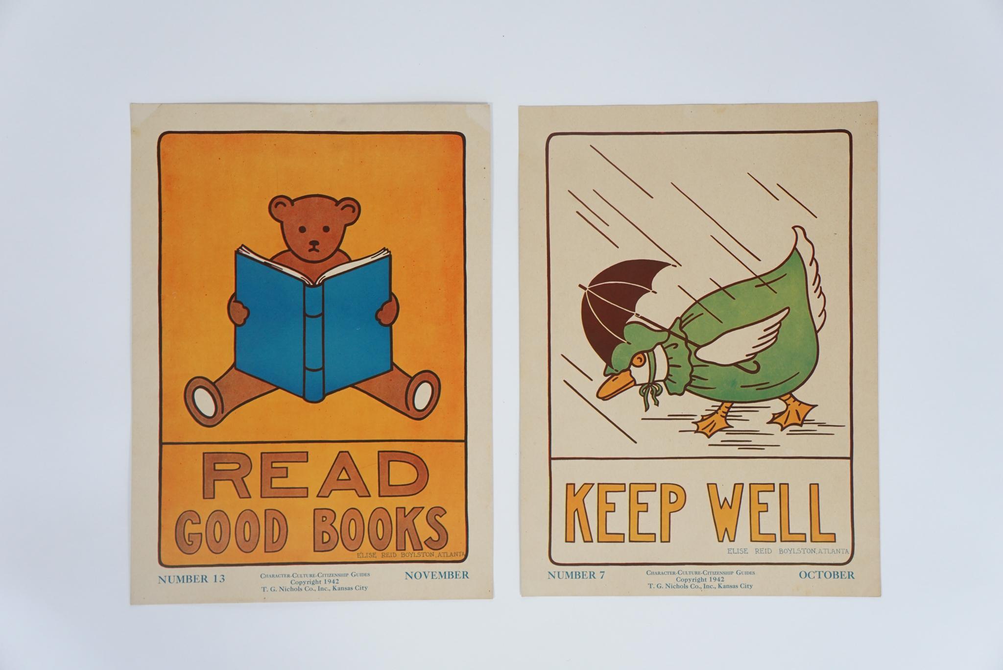 These two posters from the 1930s are just some in a Collection of 32. They were designed by Various Art Instructors in the Mid-West. ELISE REID BOYLSTON and EDITH DABNEY were just some of the Artists
Wonderful graphic and naive images created for