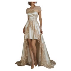 1930s Grecian Recouture Bridal Gown in Antique Silk Satin with Convertible Lace