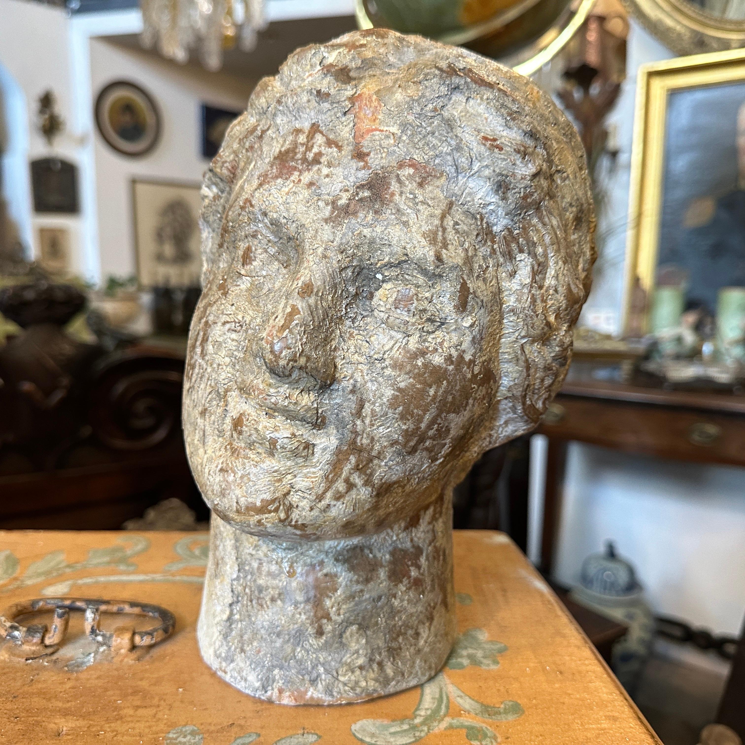 1930s Greek Roman Style Hand-Crafted Terracotta Sicilian Woman Head For Sale 1