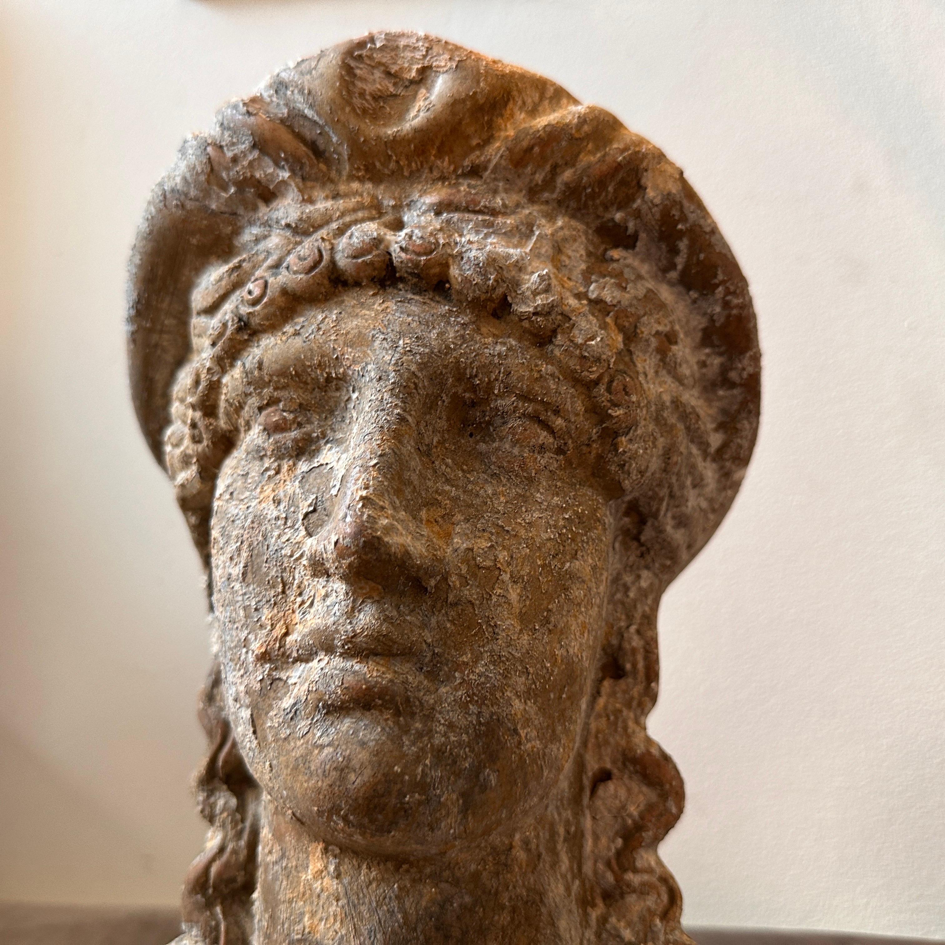 1930s Greek Roman Style Hand-Crafted Terracotta Sicilian Woman Head 5