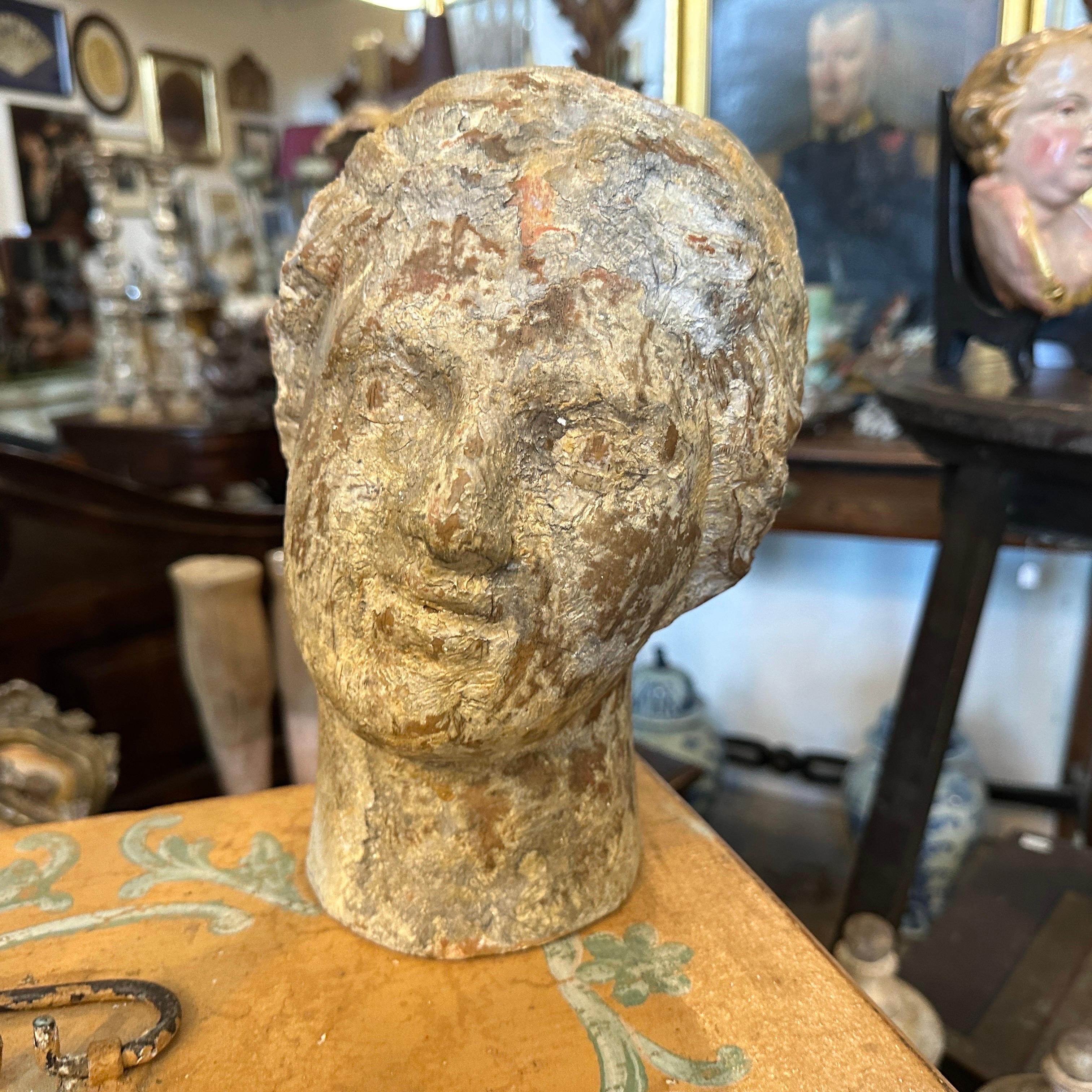 1930s Greek Roman Style Hand-Crafted Terracotta Sicilian Woman Head For Sale 5