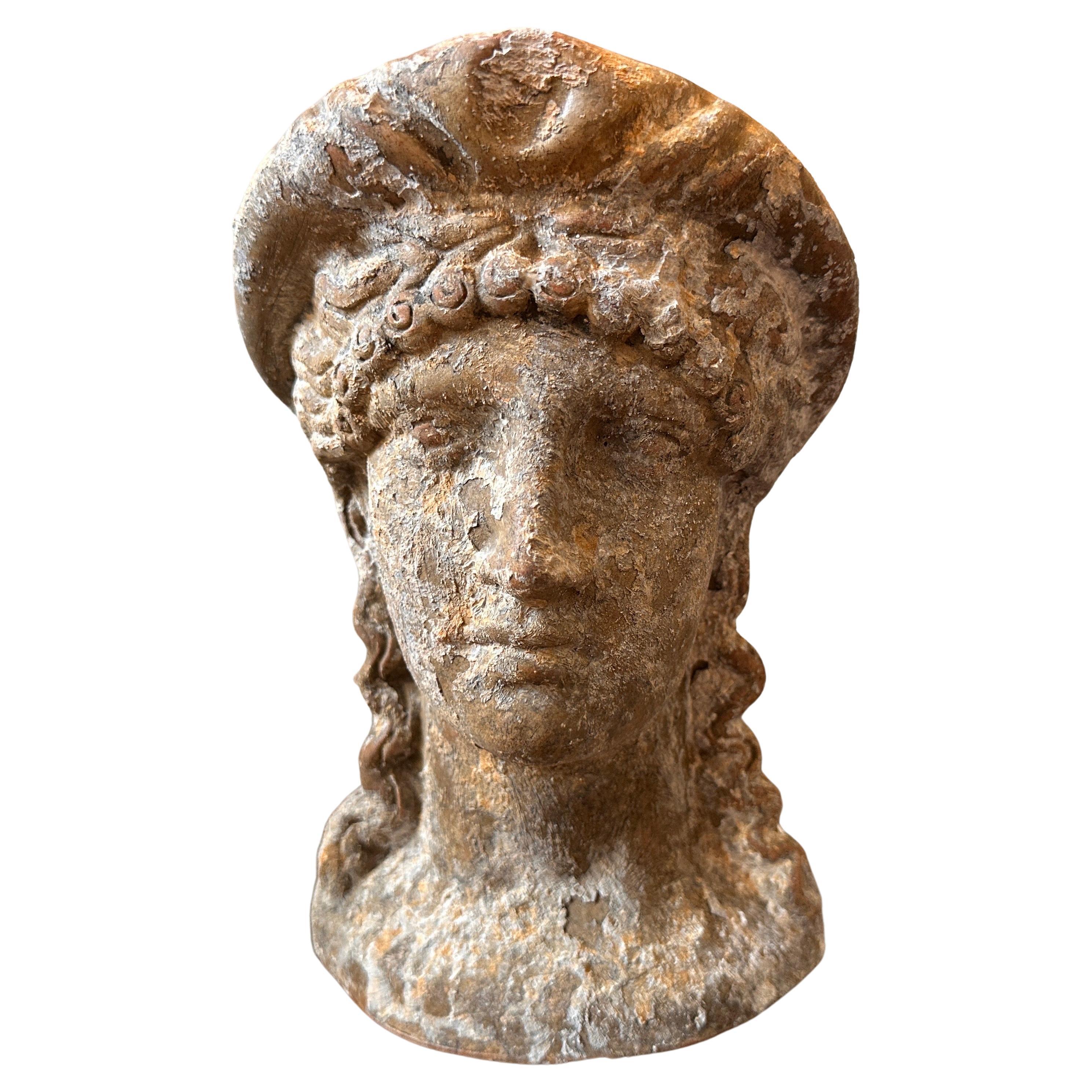 1930s Greek Roman Style Hand-Crafted Terracotta Sicilian Woman Head
