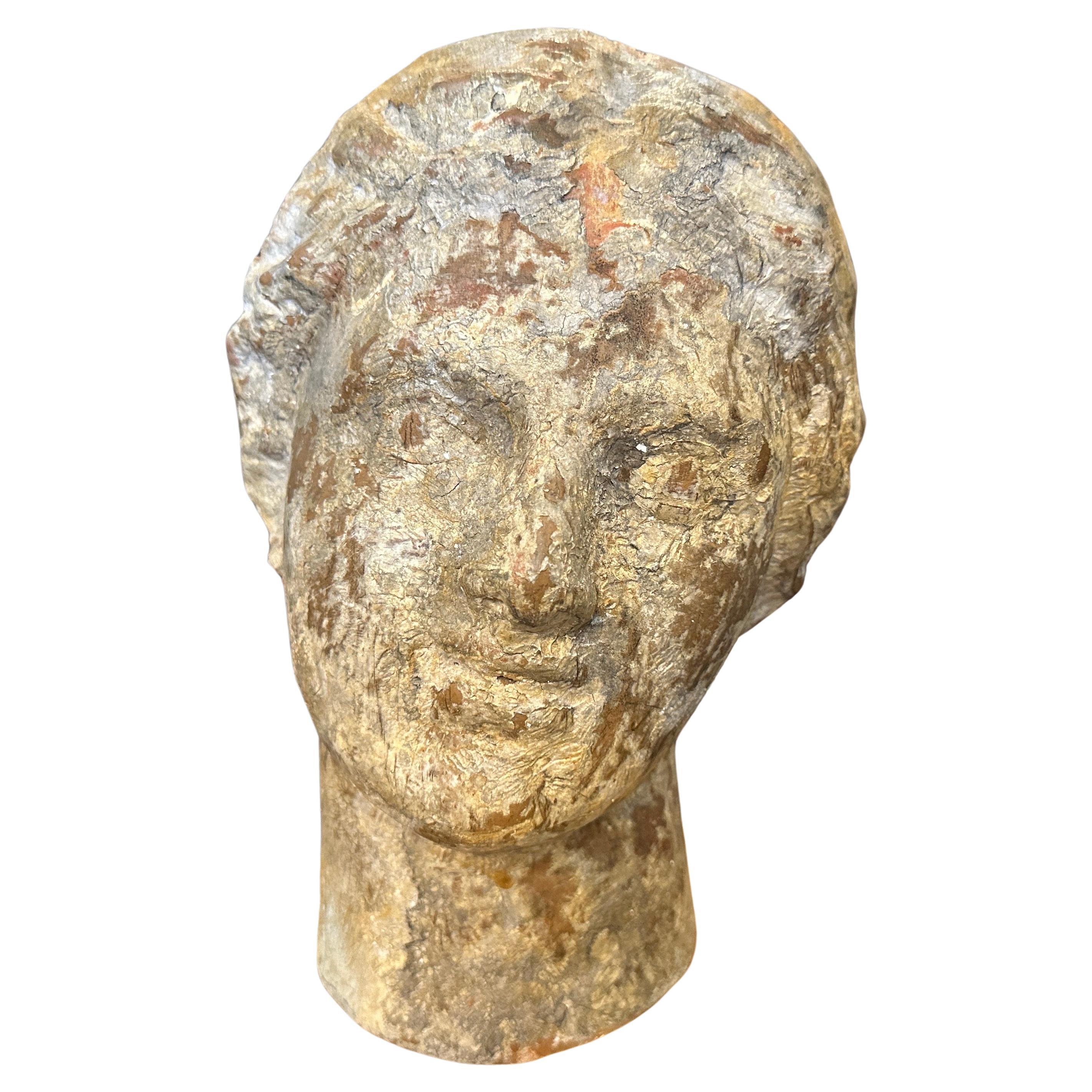 1930s Greek Roman Style Hand-Crafted Terracotta Sicilian Woman Head For Sale
