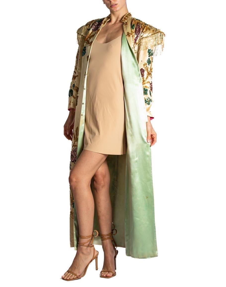 1930S Green & Earthtones Rayon Dye Long Slip Dress For Sale 1