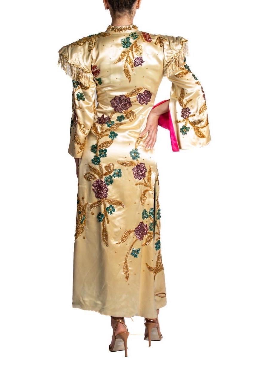 1930S Green & Earthtones Rayon Dye Long Slip Dress For Sale 3