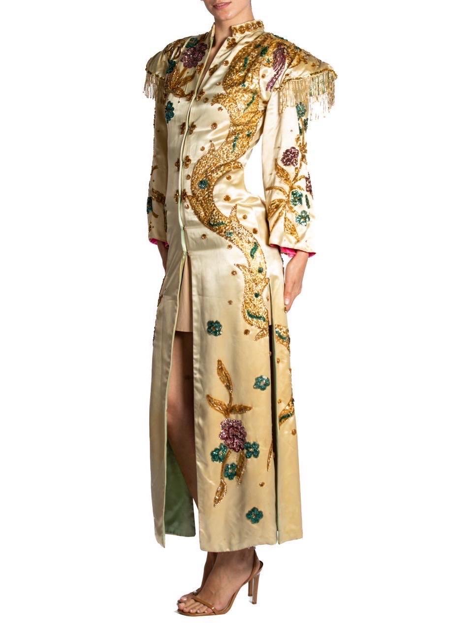 1930S Green & Earthtones Rayon Dye Long Slip Dress For Sale 4