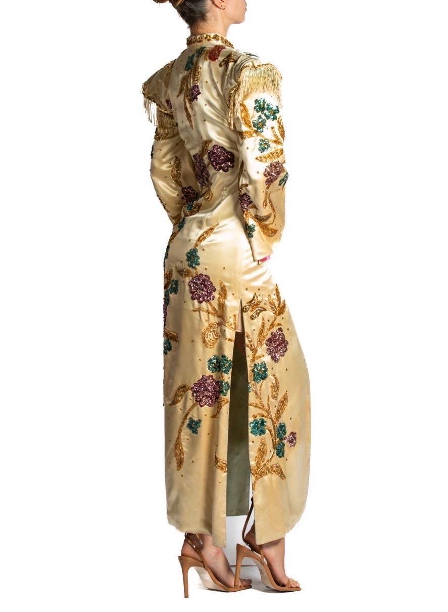 1930S Green & Earthtones Rayon Dye Long Slip Dress For Sale 5