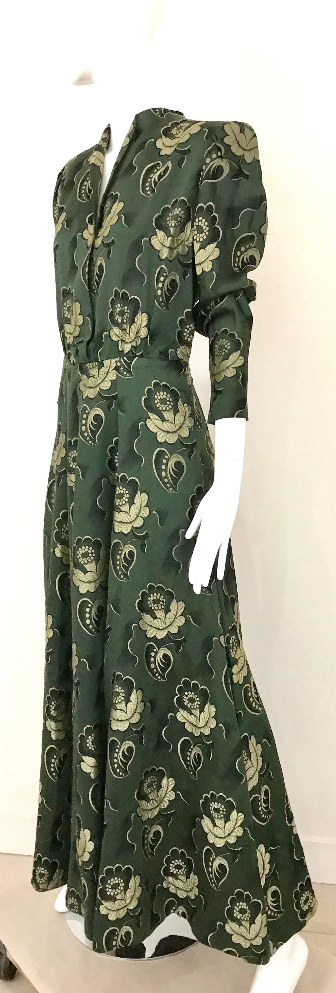 Green Jacquard Floral Print Dress, 1930s 3