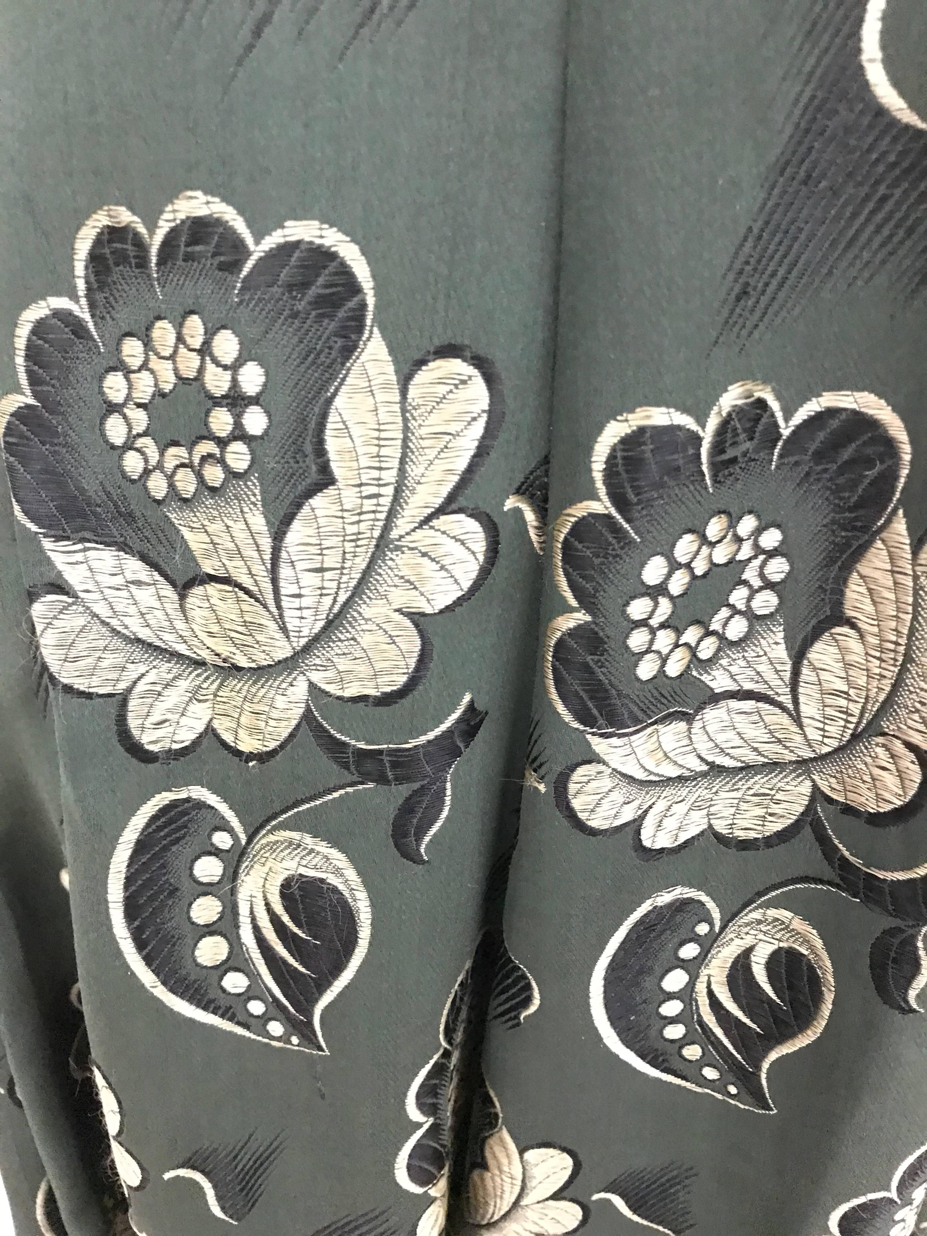 Gray Green Jacquard Floral Print Dress, 1930s