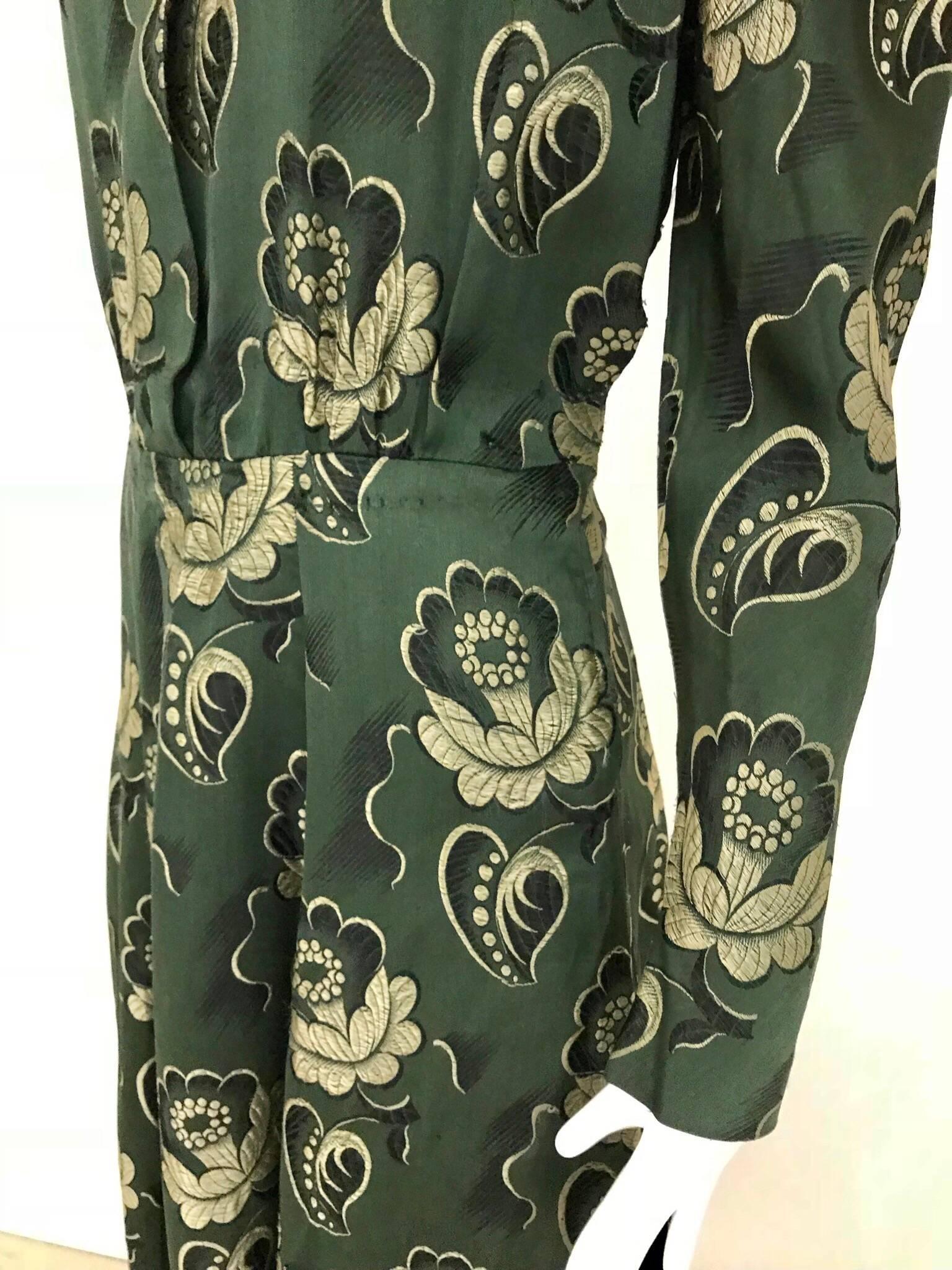 Women's Green Jacquard Floral Print Dress, 1930s