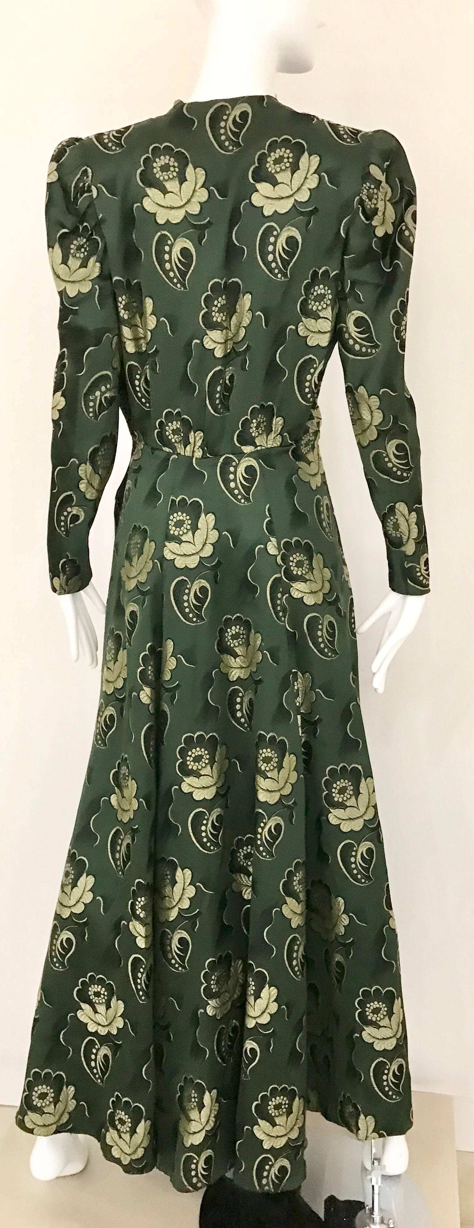 Green Jacquard Floral Print Dress, 1930s 1