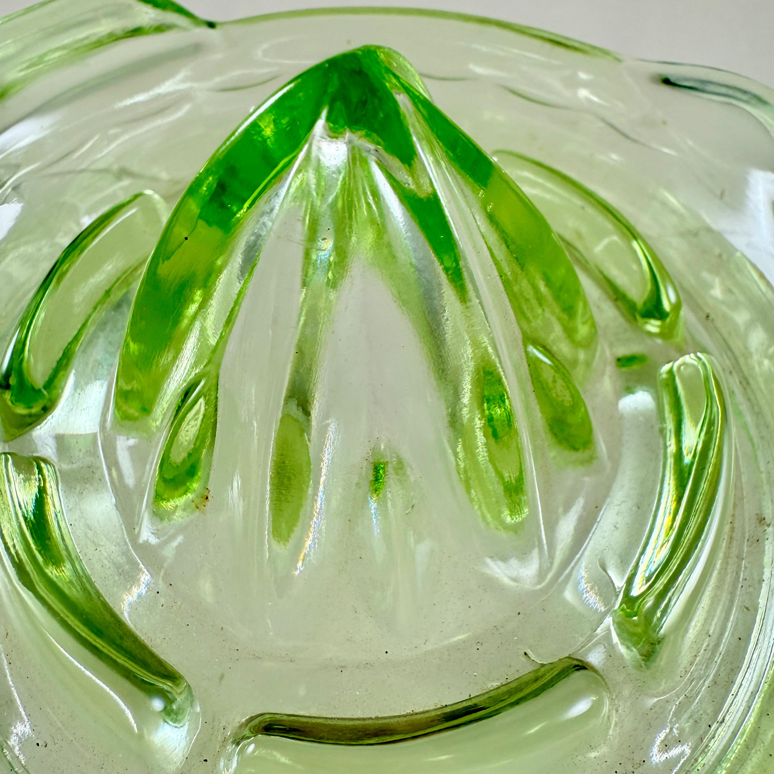 1930s Green Uranium Glass Citrus Reamer or Juicer For Sale 3