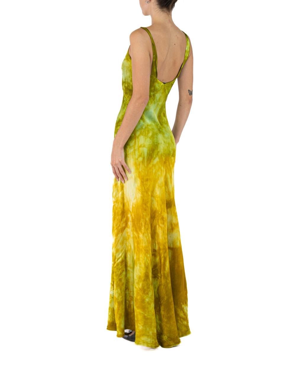 1930S Green & Yellow Silk Rayon Tie Dyed Gown For Sale 1