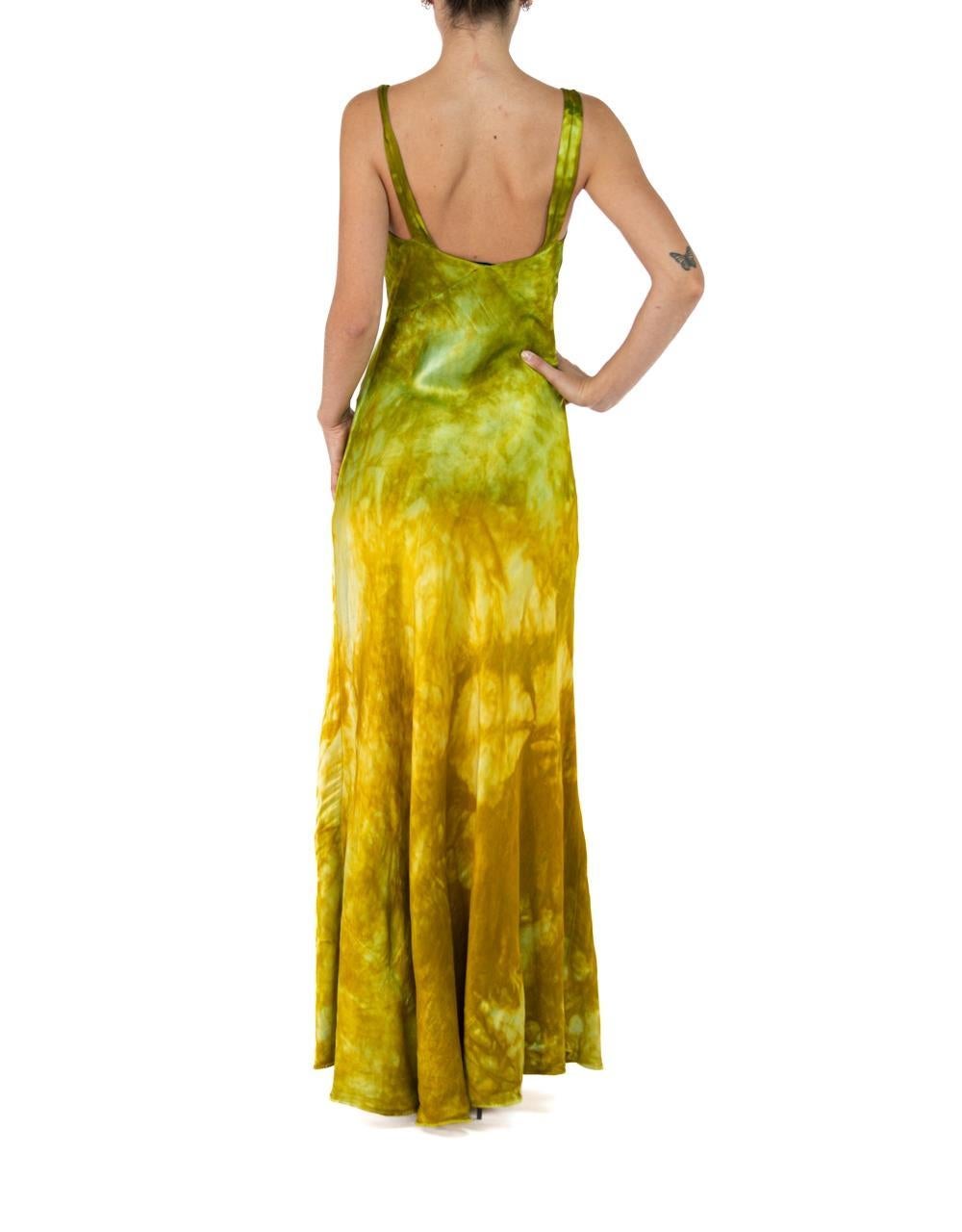 1930S Green & Yellow Silk Rayon Tie Dyed Gown For Sale 2