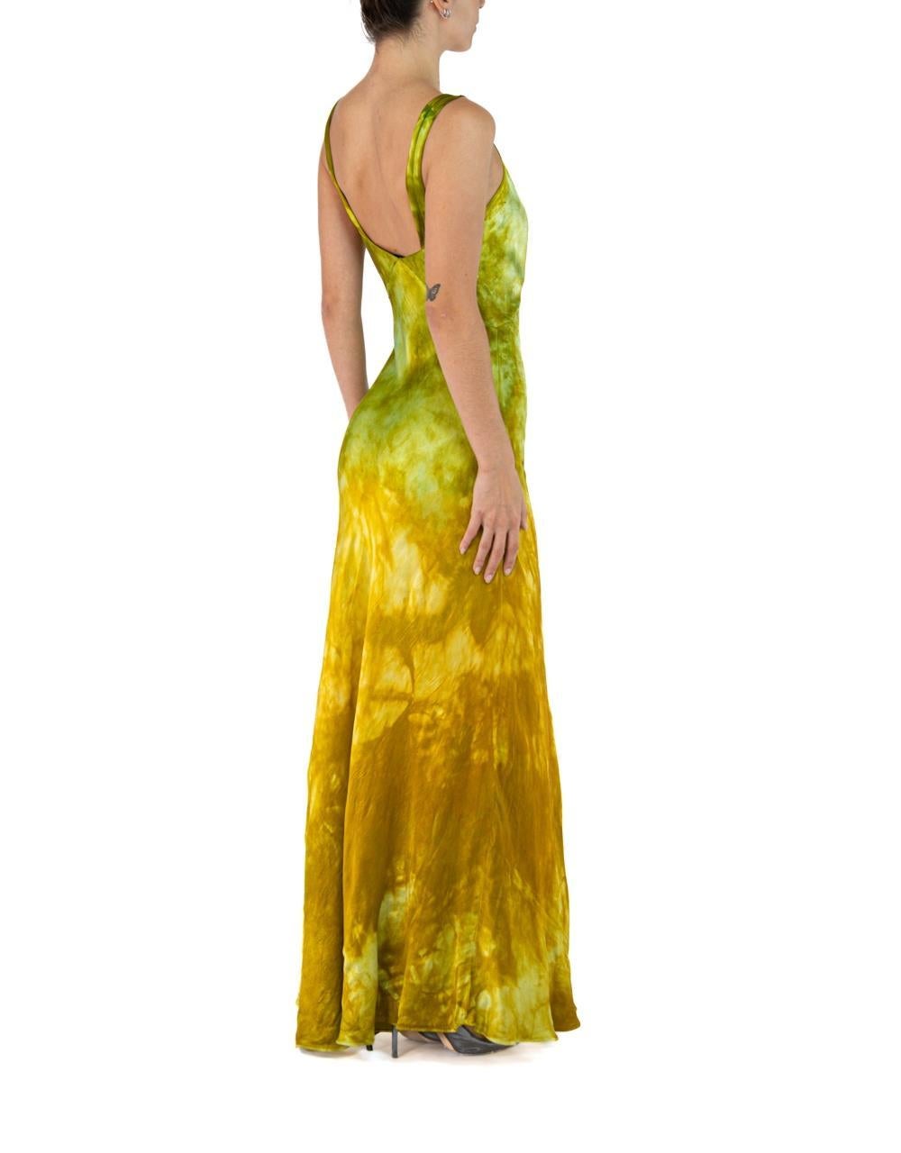 1930S Green & Yellow Silk Rayon Tie Dyed Gown For Sale 3