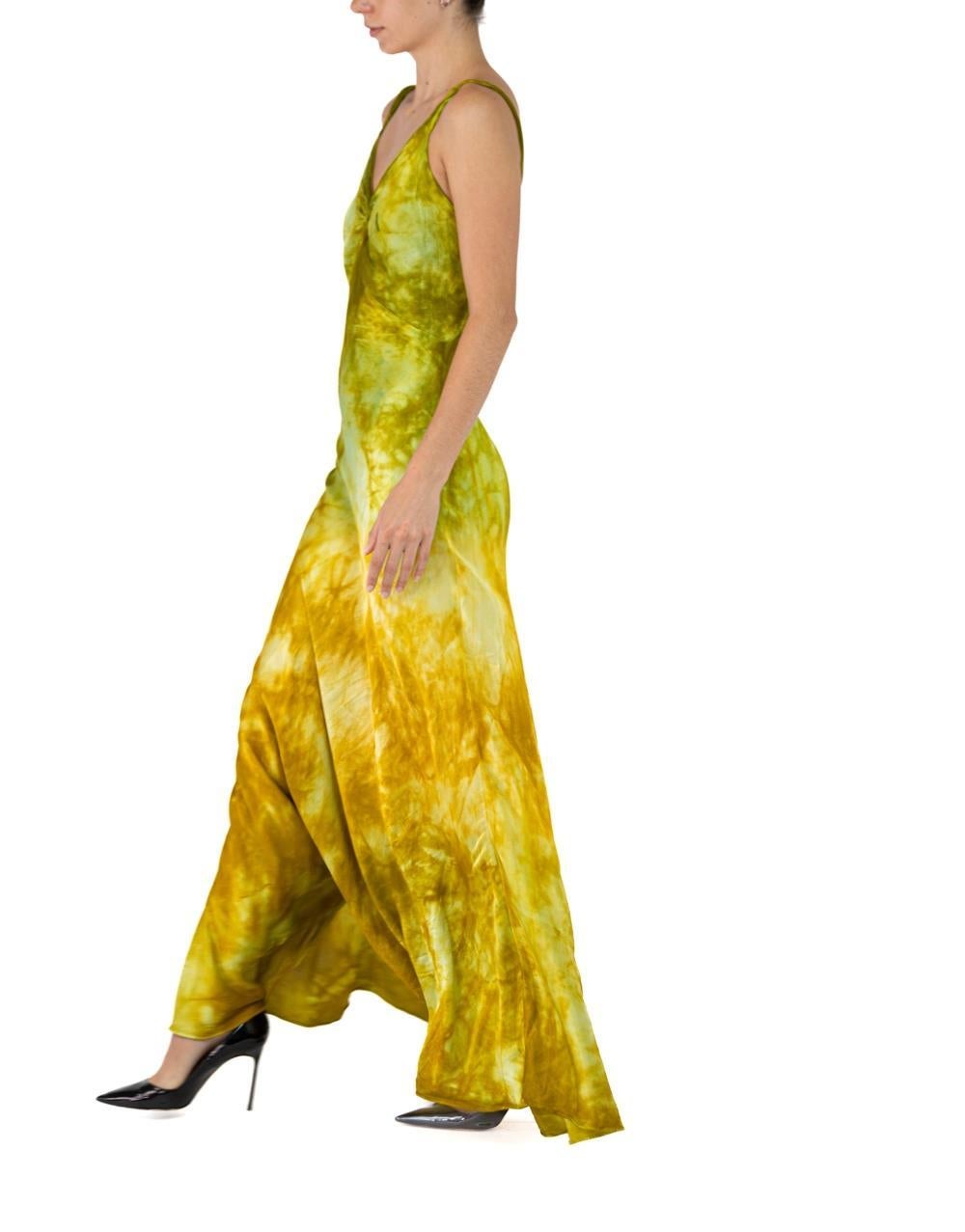 1930S Green & Yellow Silk Rayon Tie Dyed Gown For Sale 5
