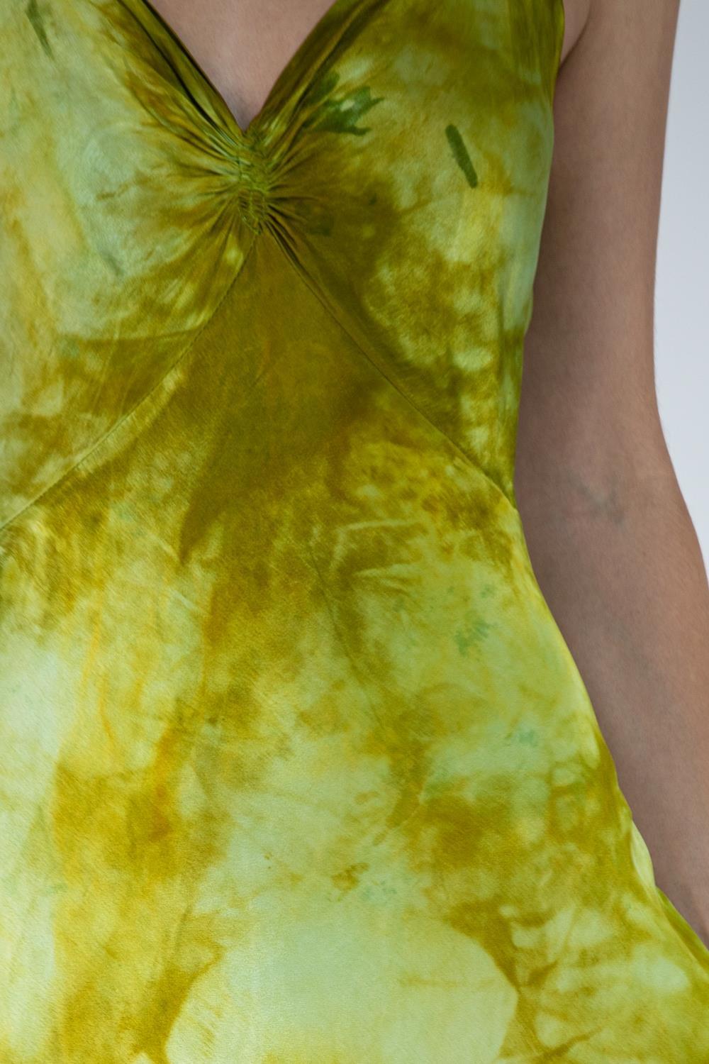 1930S Green & Yellow Silk Rayon Tie Dyed Gown For Sale 6