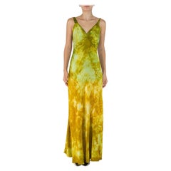 Robe en soie rayonne teintée verte et jaune des années 1930