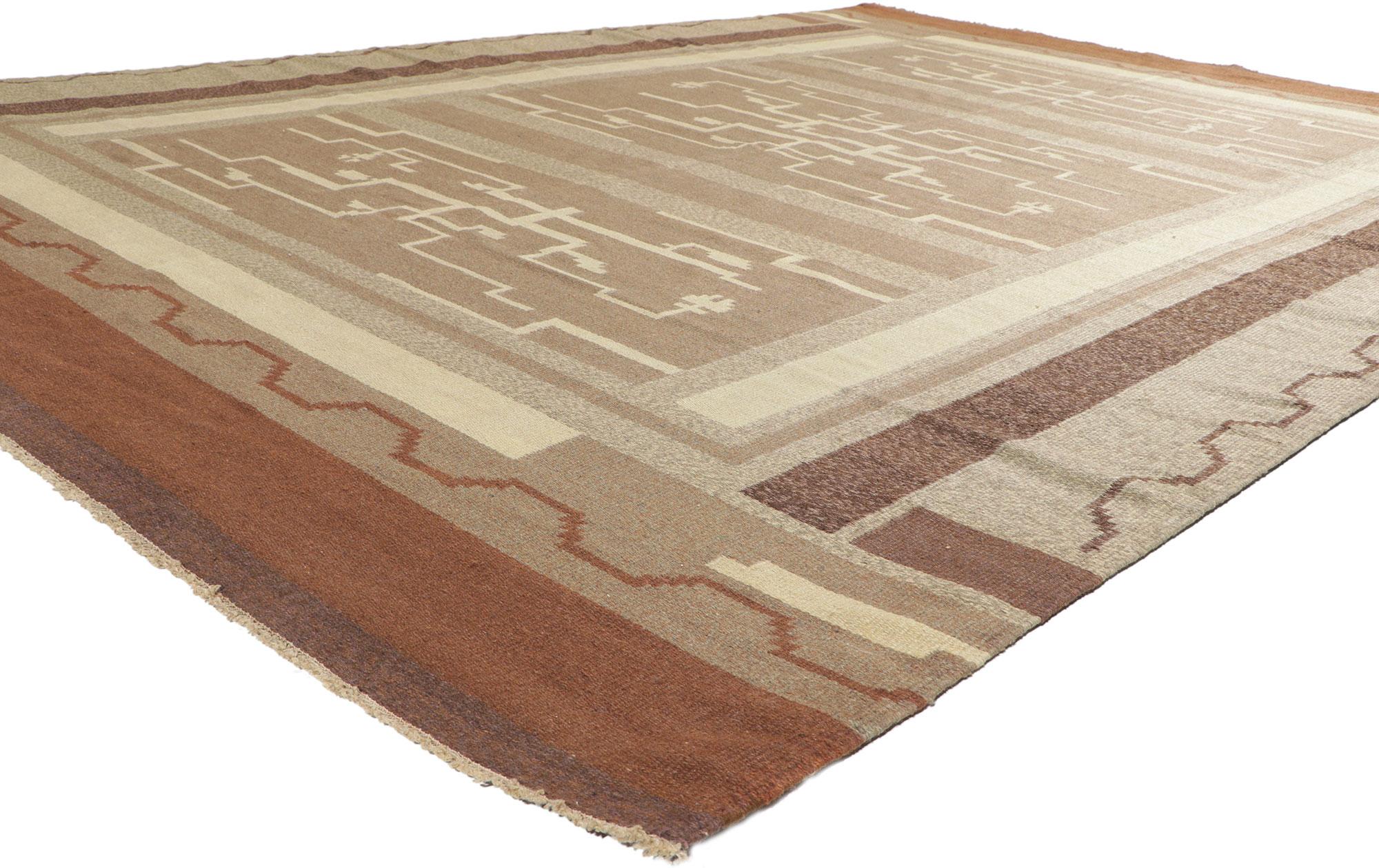 78506 Vintage Finnish Flatweave Greta Skogster-Lehtinen Rug, 08'00 x 11'04. Displaying simplicity with incredible detail and texture, this handwoven Finnish flatweave rug provides a feeling of cozy contentment without the clutter. The eye-catching