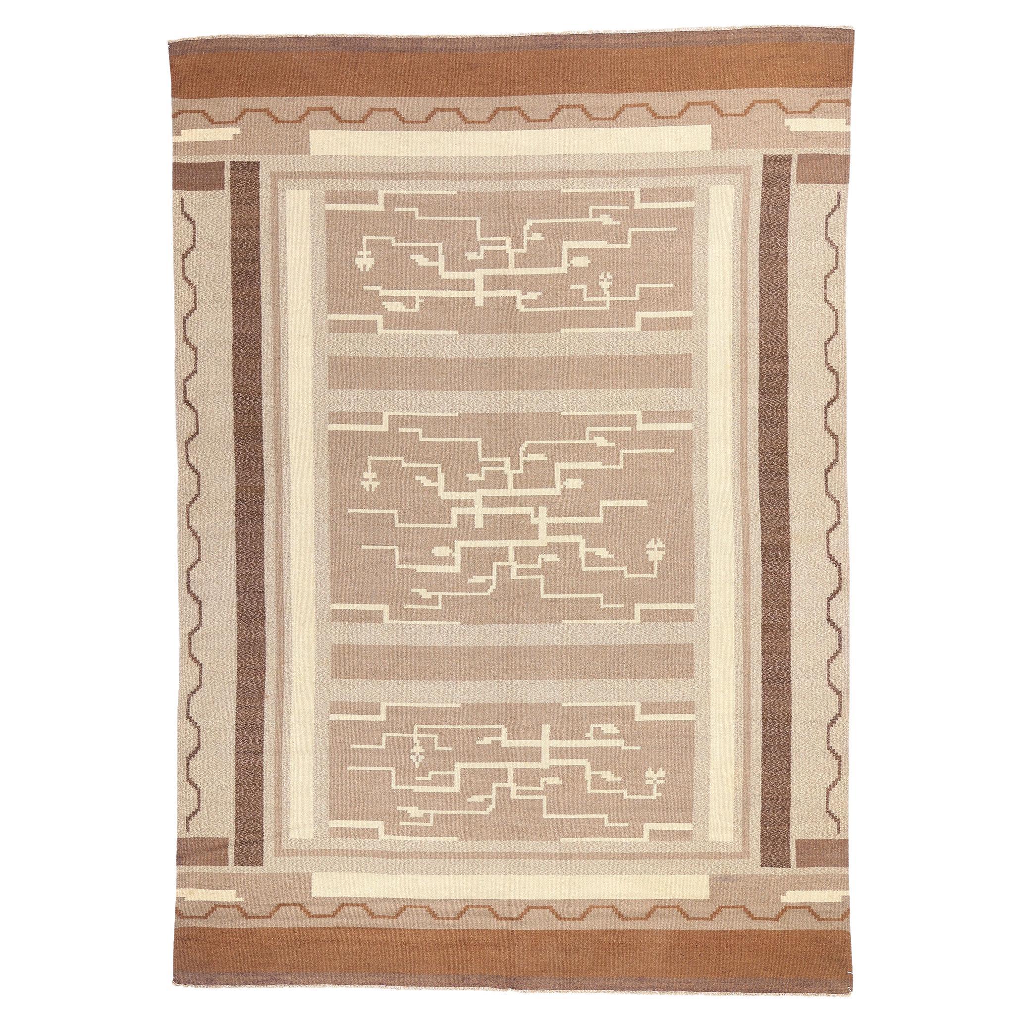 Tapis finlandais Greta Skogster-Lehtinen tissé à plat de style nordique moderne des années 1920