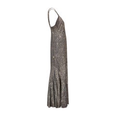 1930s Grey and Gold Lame Dress with Sequin Appliques