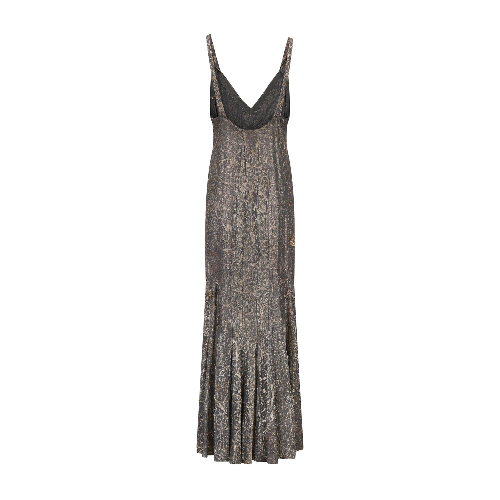 Vestido gris y dorado de los años 30 con apliques de lentejuelas Gris en venta
