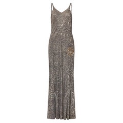 1930s Grey and Gold Lame Dress with Sequin Appliques