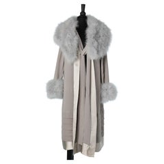 1930's grey crêpe coat with grey feather collar 