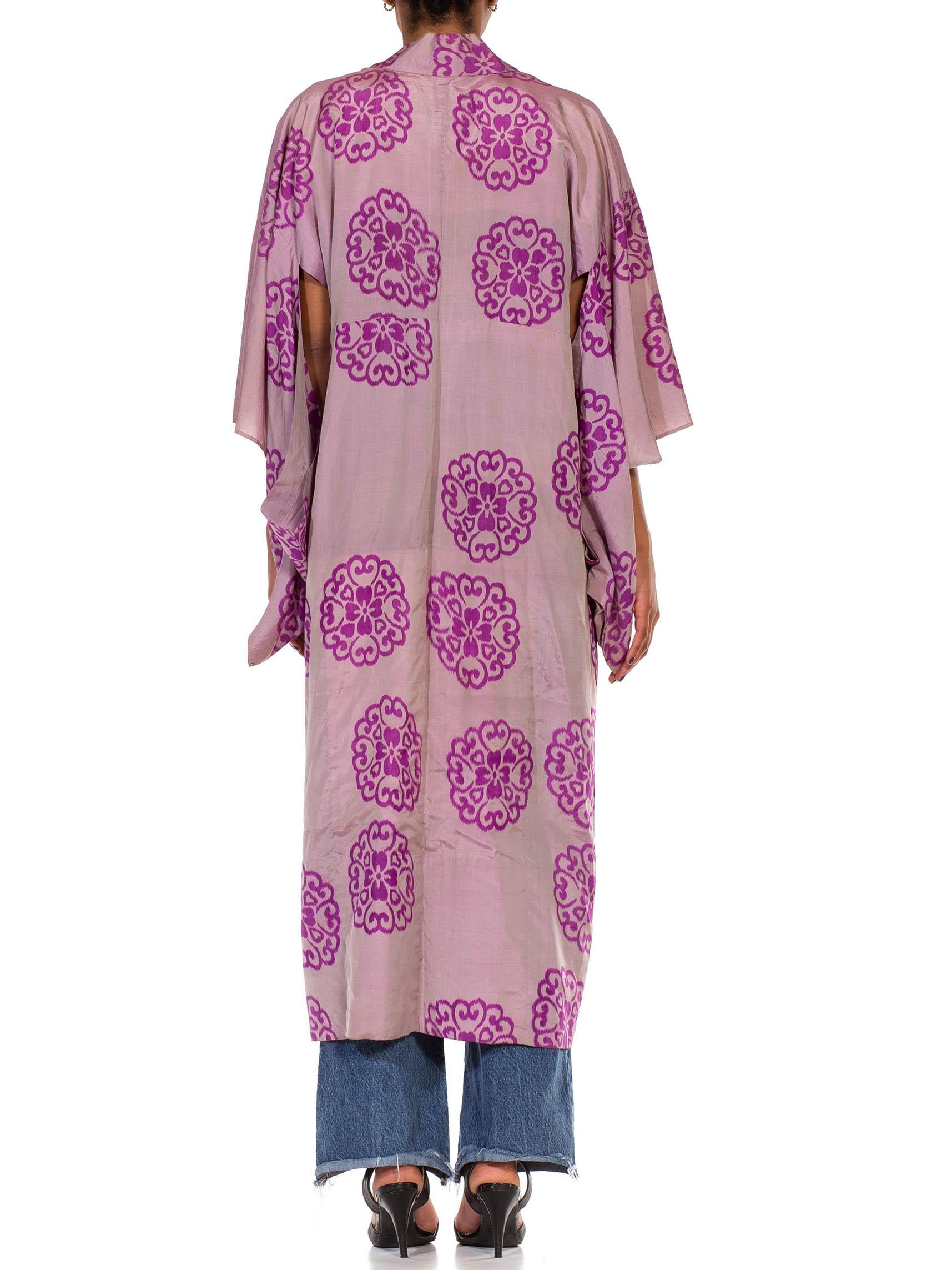 1930S Grey & Purple Hand Woven Silk Ikat Kimono For Sale 6