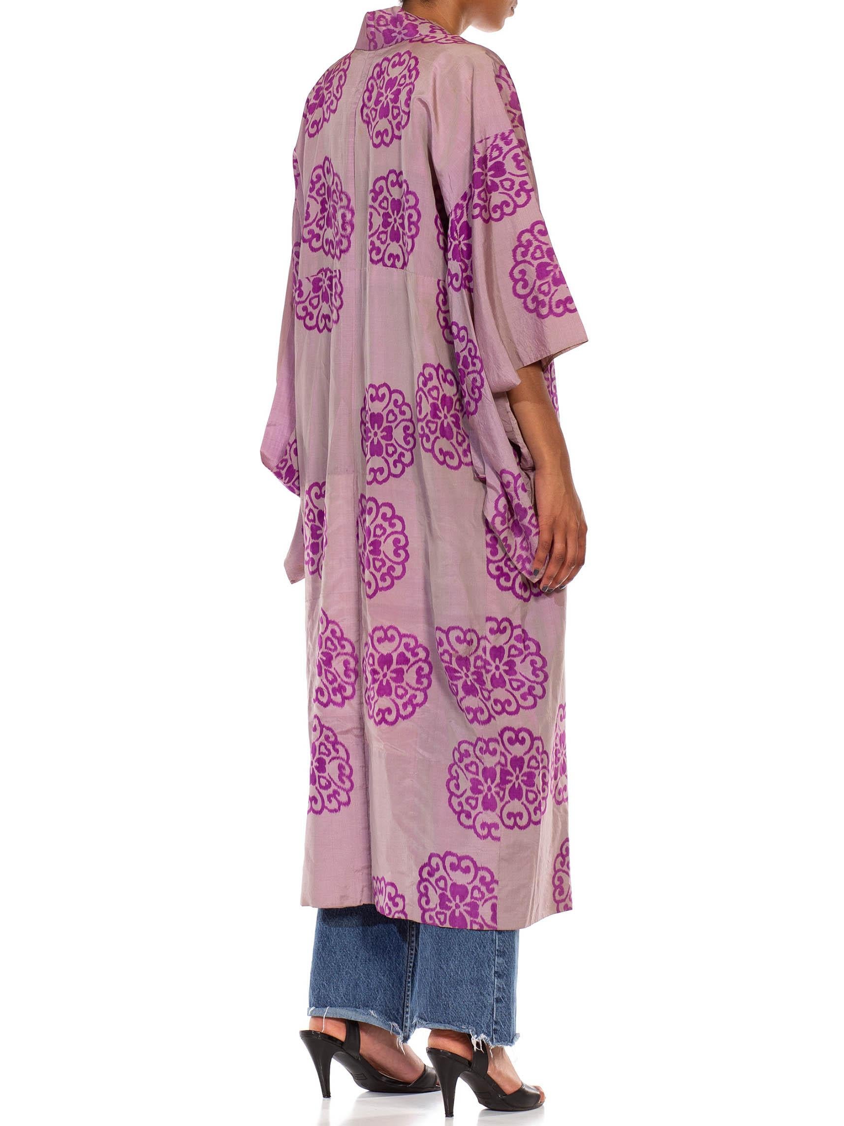 1930S Grey & Purple Hand Woven Silk Ikat Kimono For Sale 5