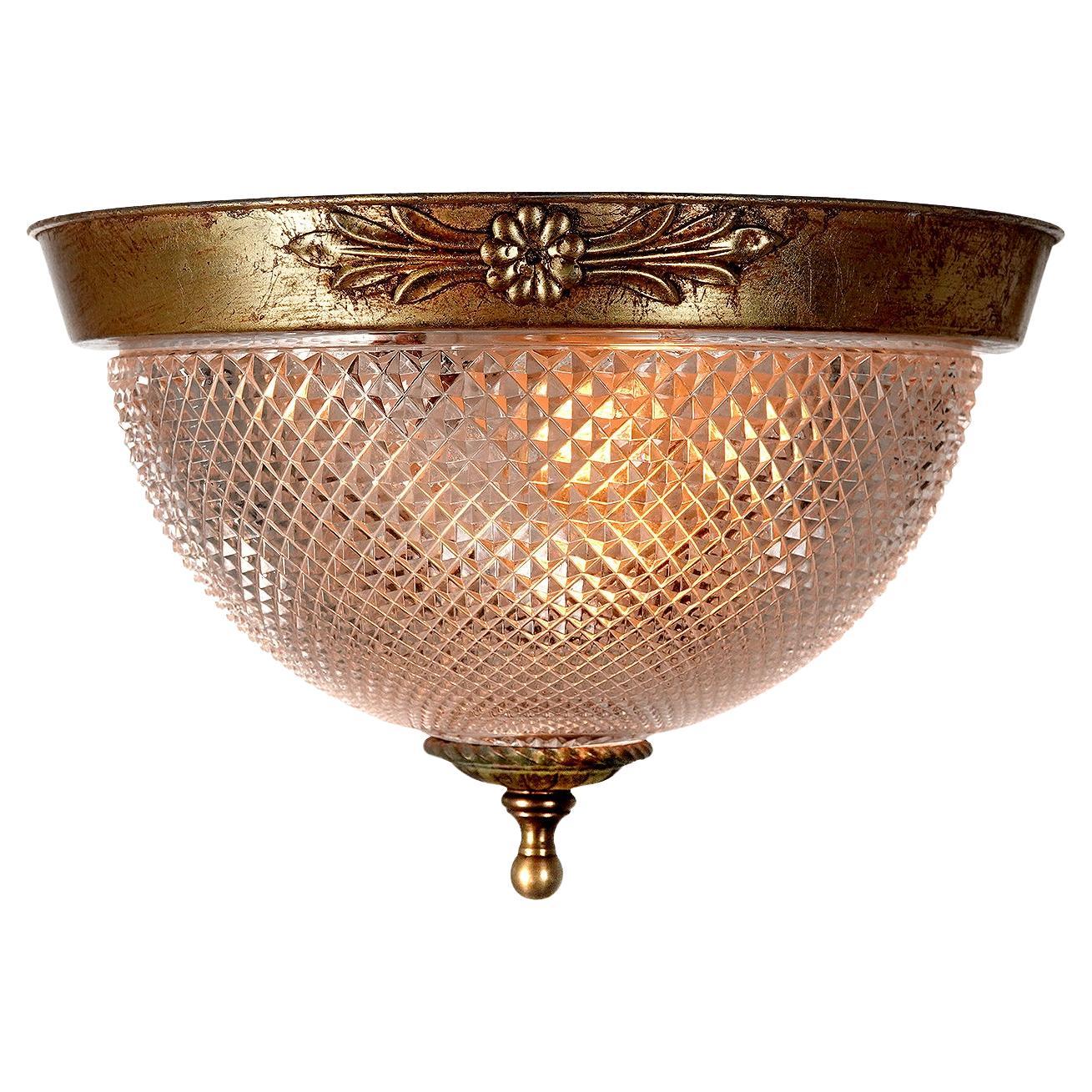 1930s Guilt and Cut Crystal Domed Flush Mount